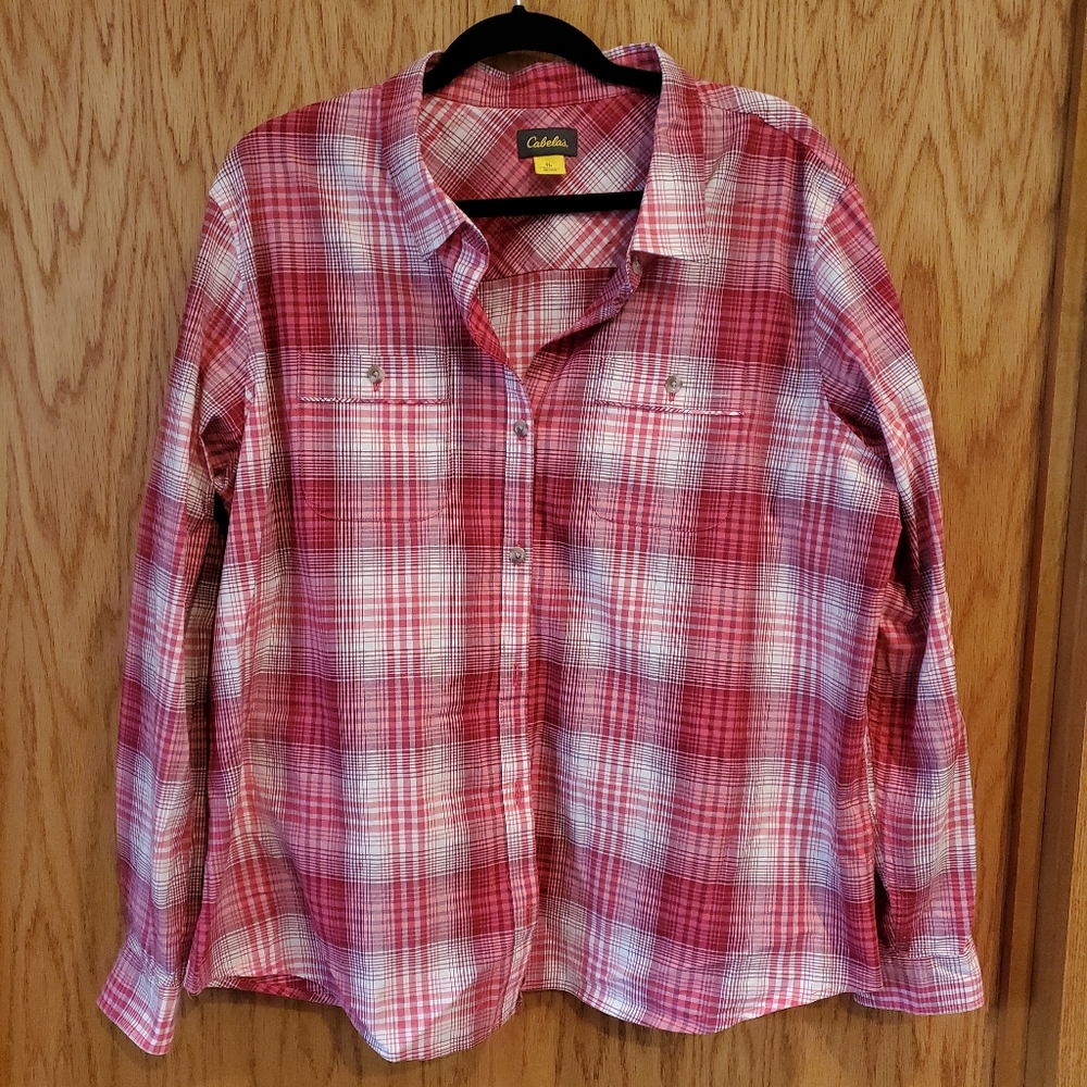 Cabela's Pink Plaid Western Button Down Shirt NWOT